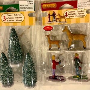 Lemax set of 3 Trees. And bundle a couple of skies and 2 deers